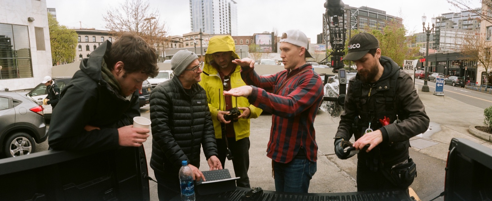 Civic: talking the shot through at the truck tailgate in downtown Portland