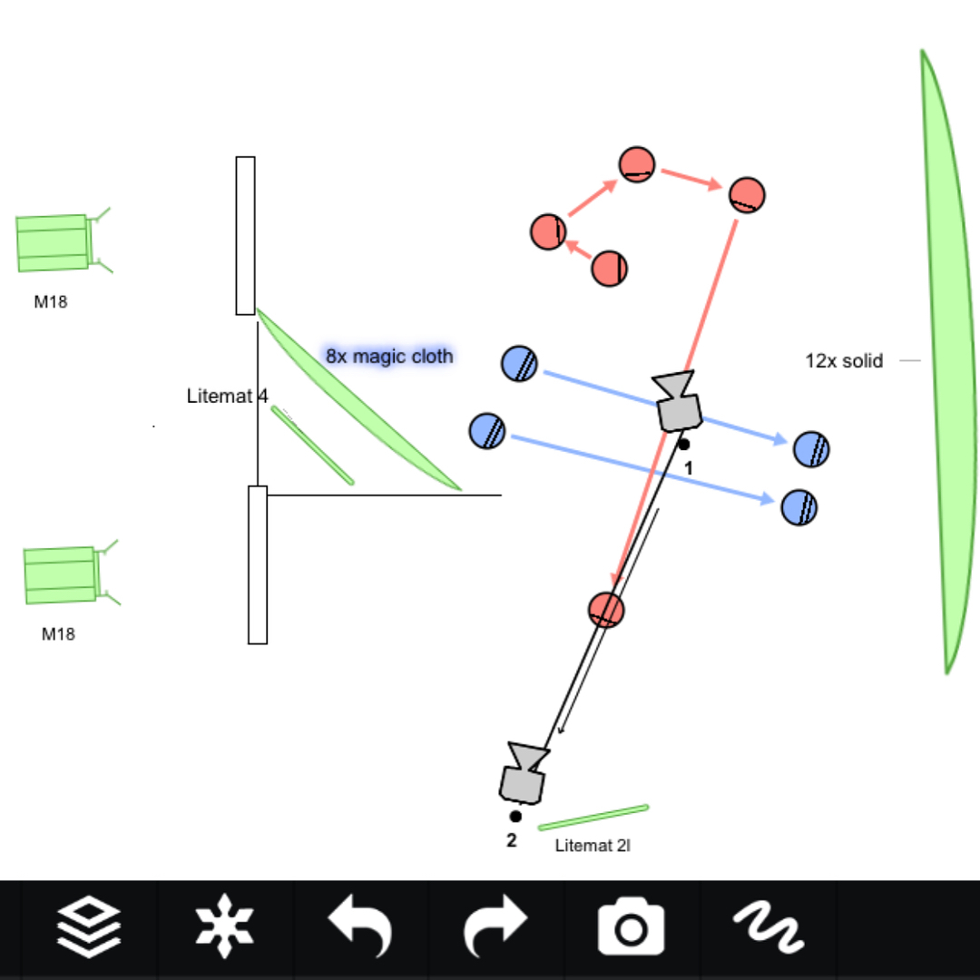 Pilot lighting plot, two M18s through the windows, Litemat 4 through 8x magic cloth, 12x solid