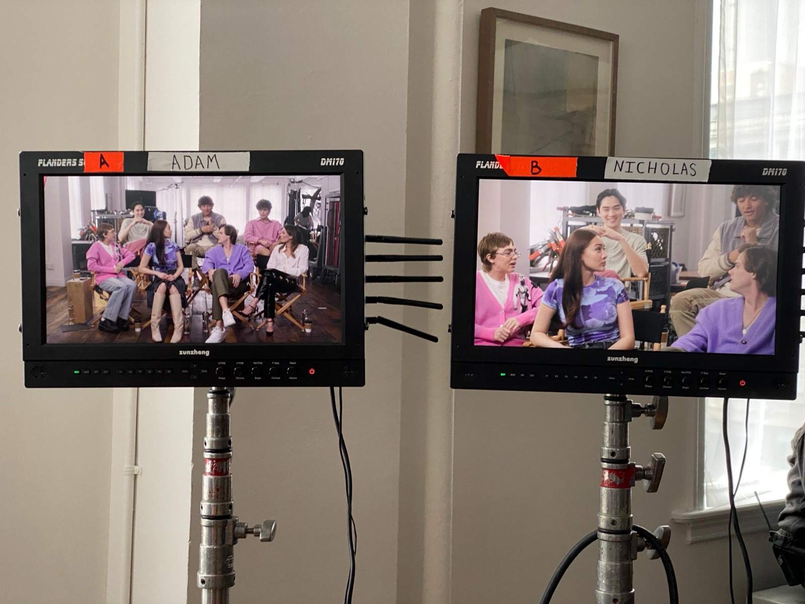 A and B camera monitors on the group conversation