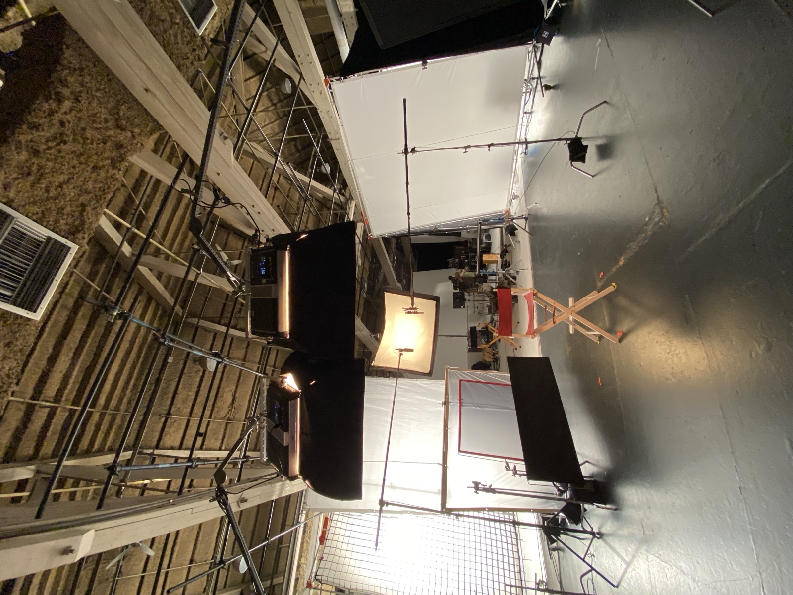 The two Vortex 8s flown over the backdrop side, frames and a 12x12 grid around the chair